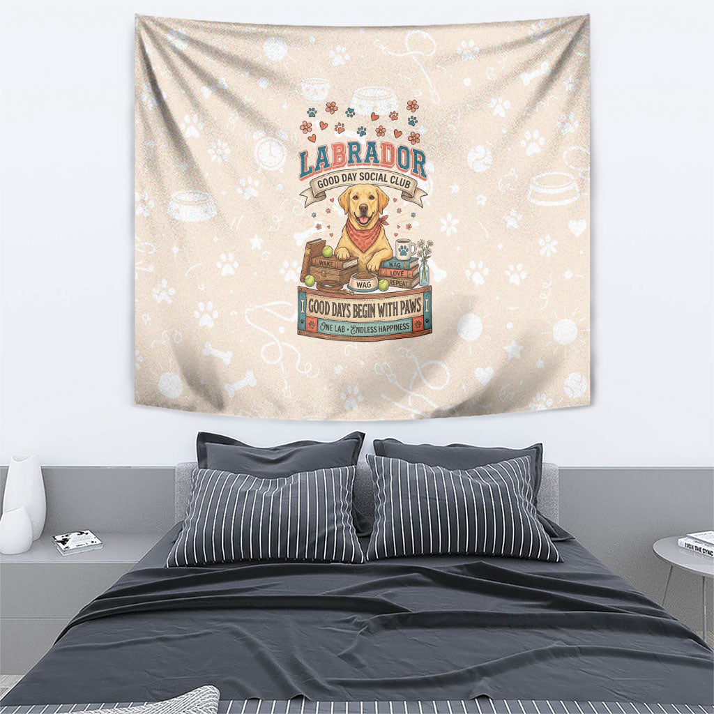 Labrador Good Days Start With A Lab Tapestry Retro Cute Yellow Lab Paws And Tennis Balls