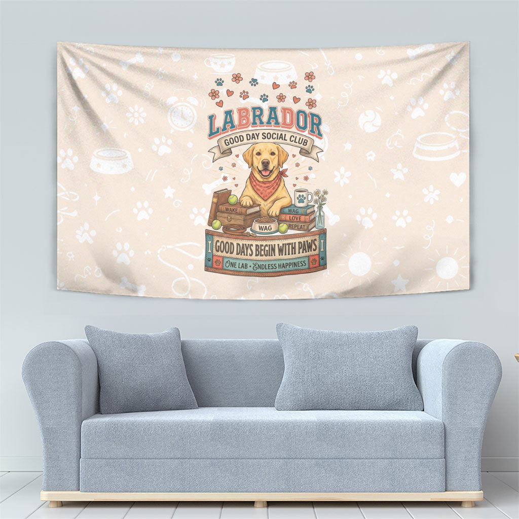 Labrador Good Days Start With A Lab Tapestry Retro Cute Yellow Lab Paws And Tennis Balls