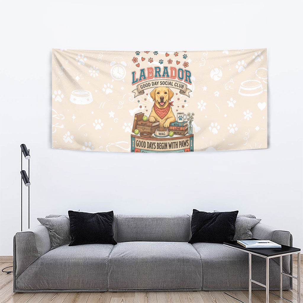 Labrador Good Days Start With A Lab Tapestry Retro Cute Yellow Lab Paws And Tennis Balls