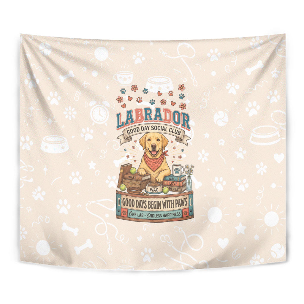 Labrador Good Days Start With A Lab Tapestry Retro Cute Yellow Lab Paws And Tennis Balls