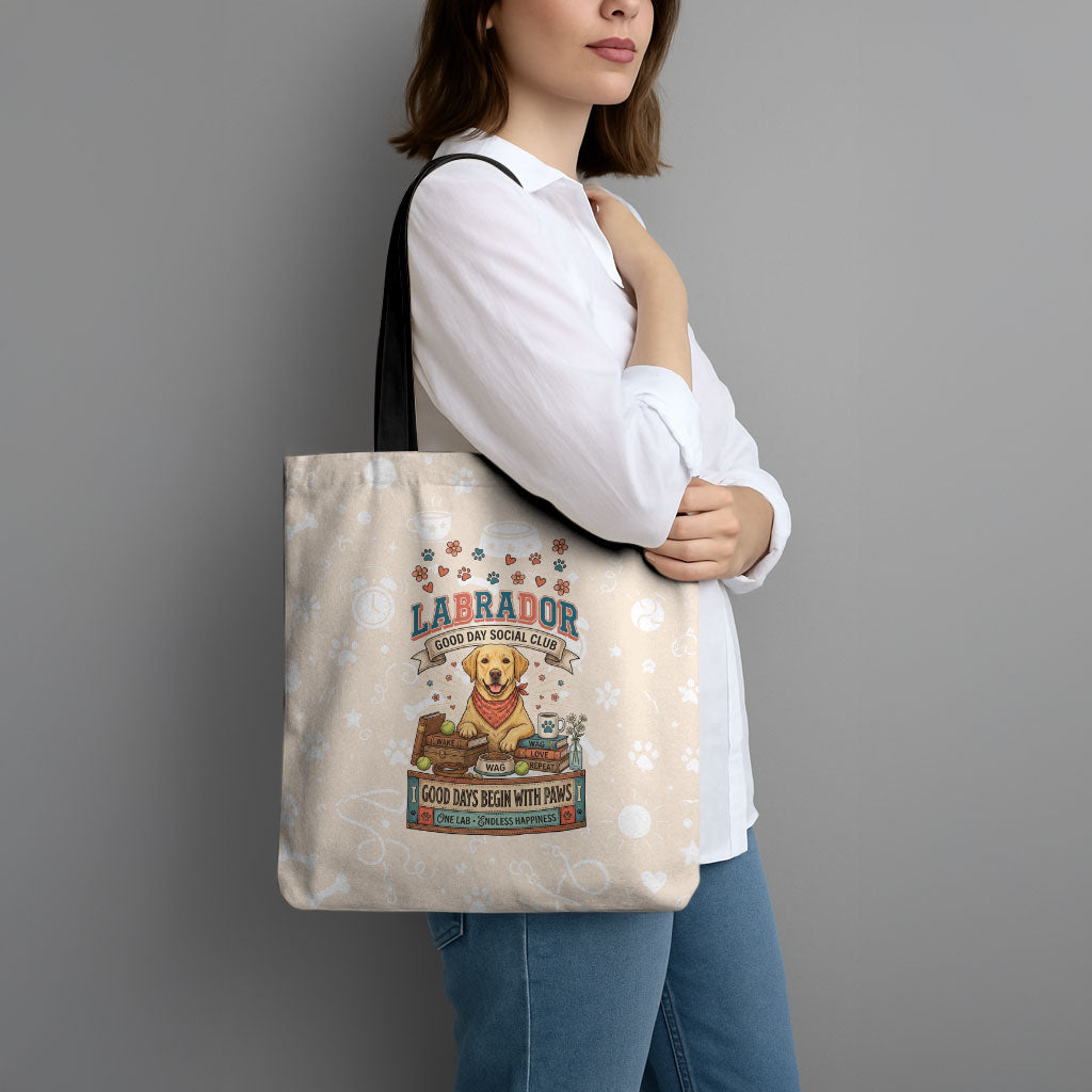 Labrador Good Days Start With A Lab Tote Bag Retro Cute Yellow Lab Paws And Tennis Balls