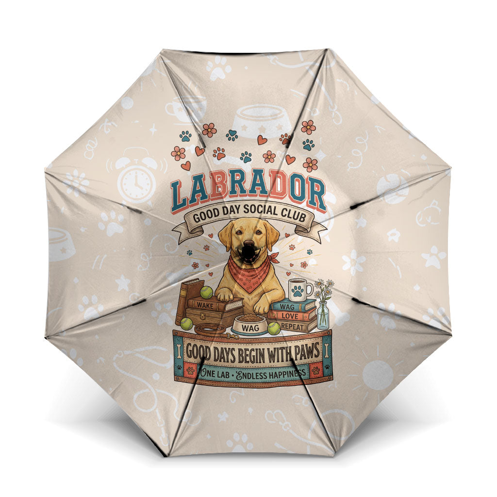 Labrador Good Days Start With A Lab Umbrella Retro Cute Yellow Lab Paws And Tennis Balls