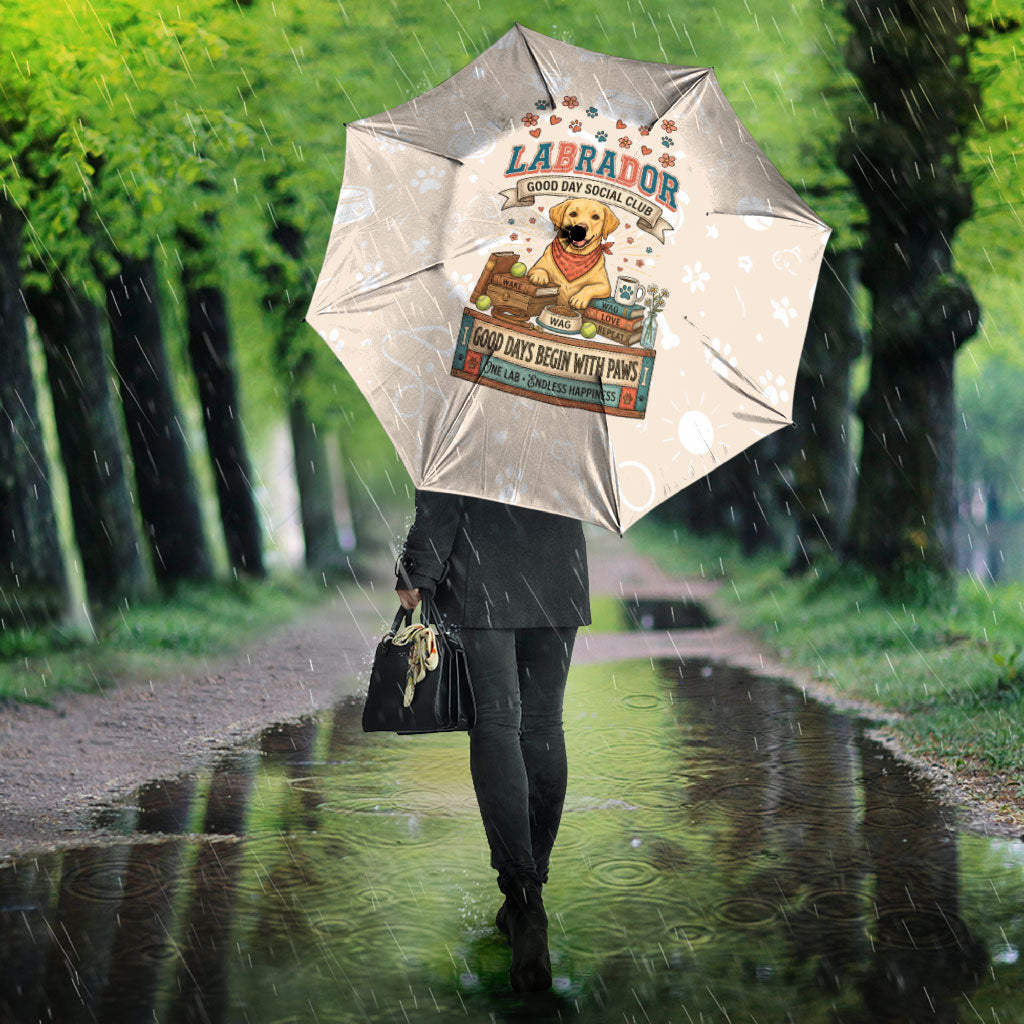 Labrador Good Days Start With A Lab Umbrella Retro Cute Yellow Lab Paws And Tennis Balls