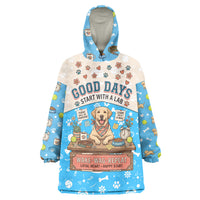 Labrador Good Days Start With A Lab Wearable Blanket Hoodie Retro Cute Yellow Lab Paws And Tennis Balls