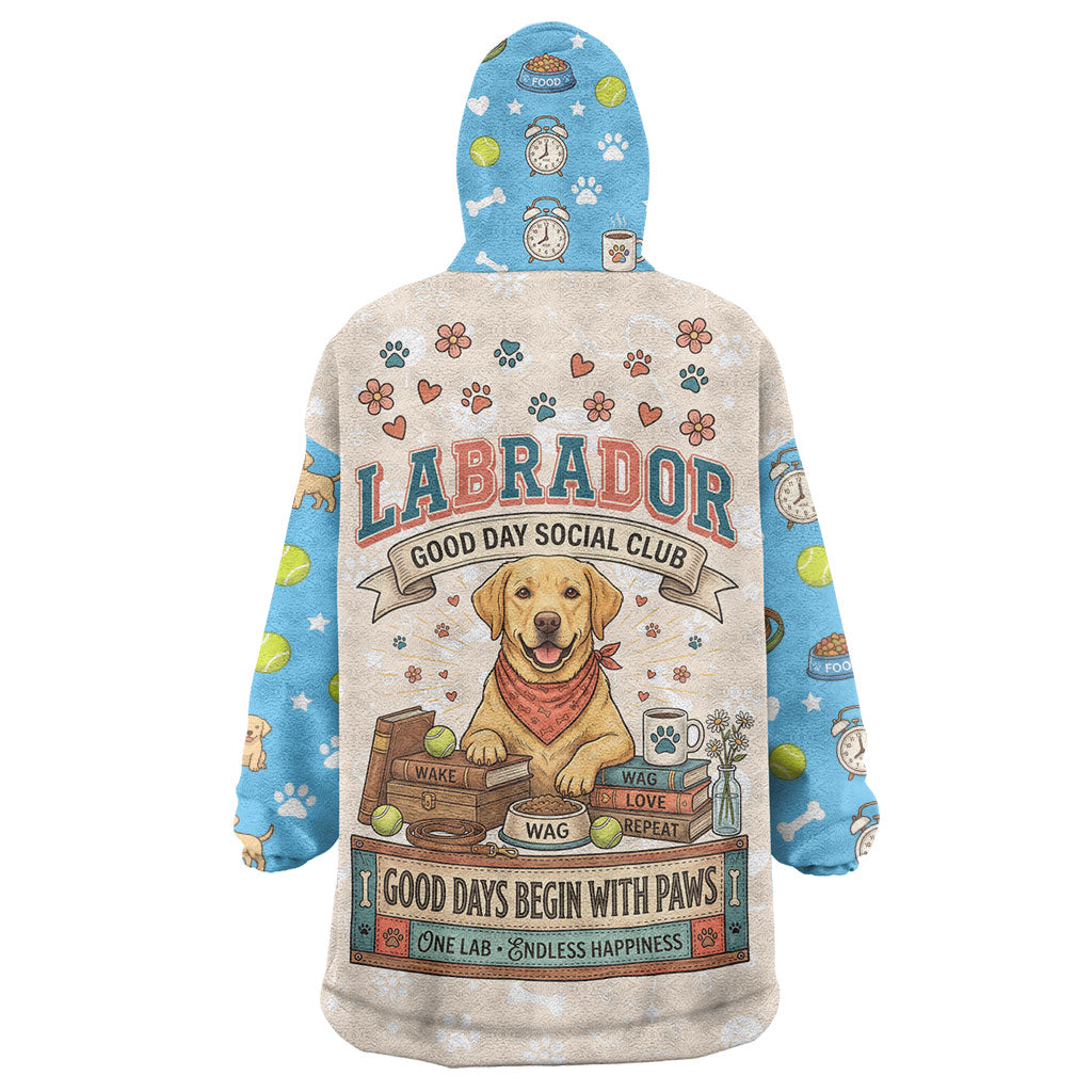 Labrador Good Days Start With A Lab Wearable Blanket Hoodie Retro Cute Yellow Lab Paws And Tennis Balls