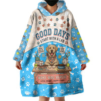 Labrador Good Days Start With A Lab Wearable Blanket Hoodie Retro Cute Yellow Lab Paws And Tennis Balls