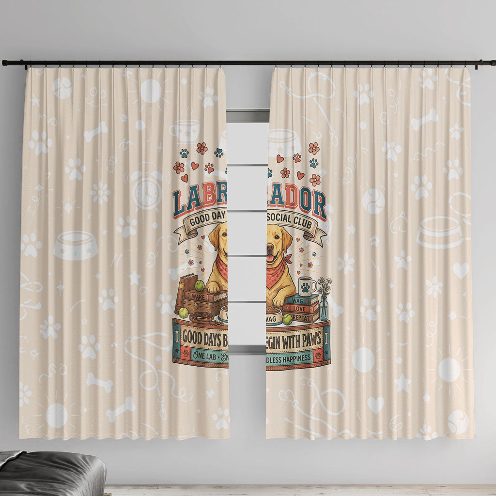 Labrador Good Days Start With A Lab Window Curtain Retro Cute Yellow Lab Paws And Tennis Balls
