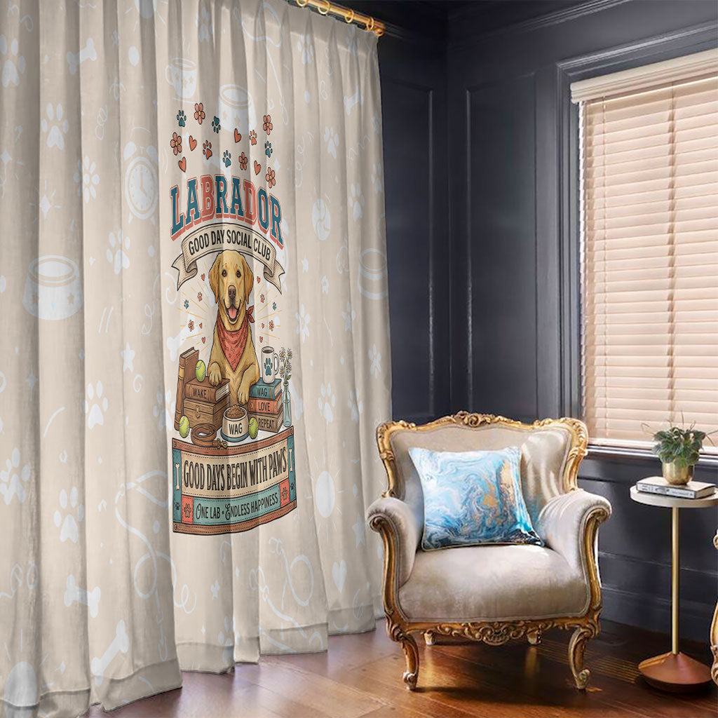 Labrador Good Days Start With A Lab Window Curtain Retro Cute Yellow Lab Paws And Tennis Balls