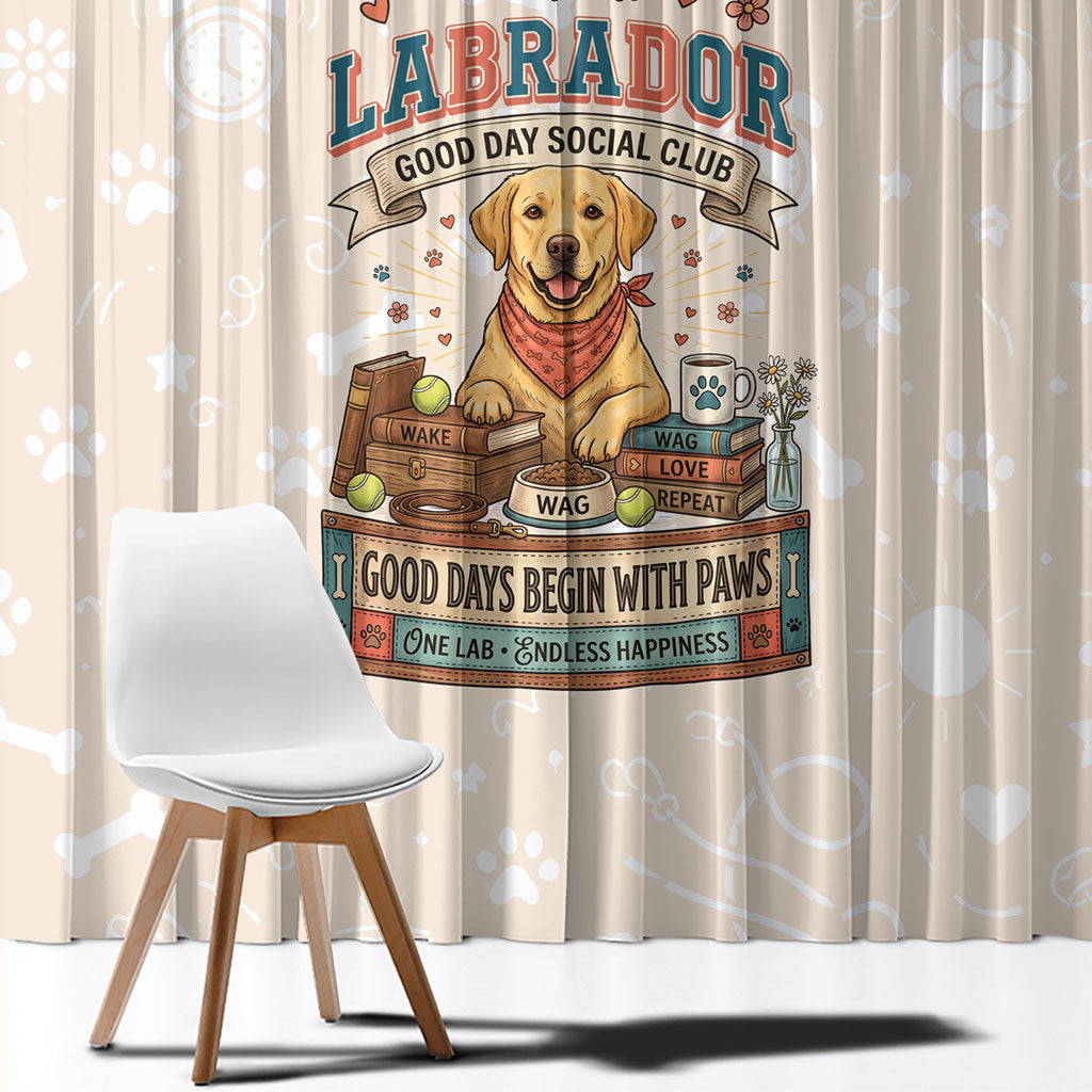 Labrador Good Days Start With A Lab Window Curtain Retro Cute Yellow Lab Paws And Tennis Balls
