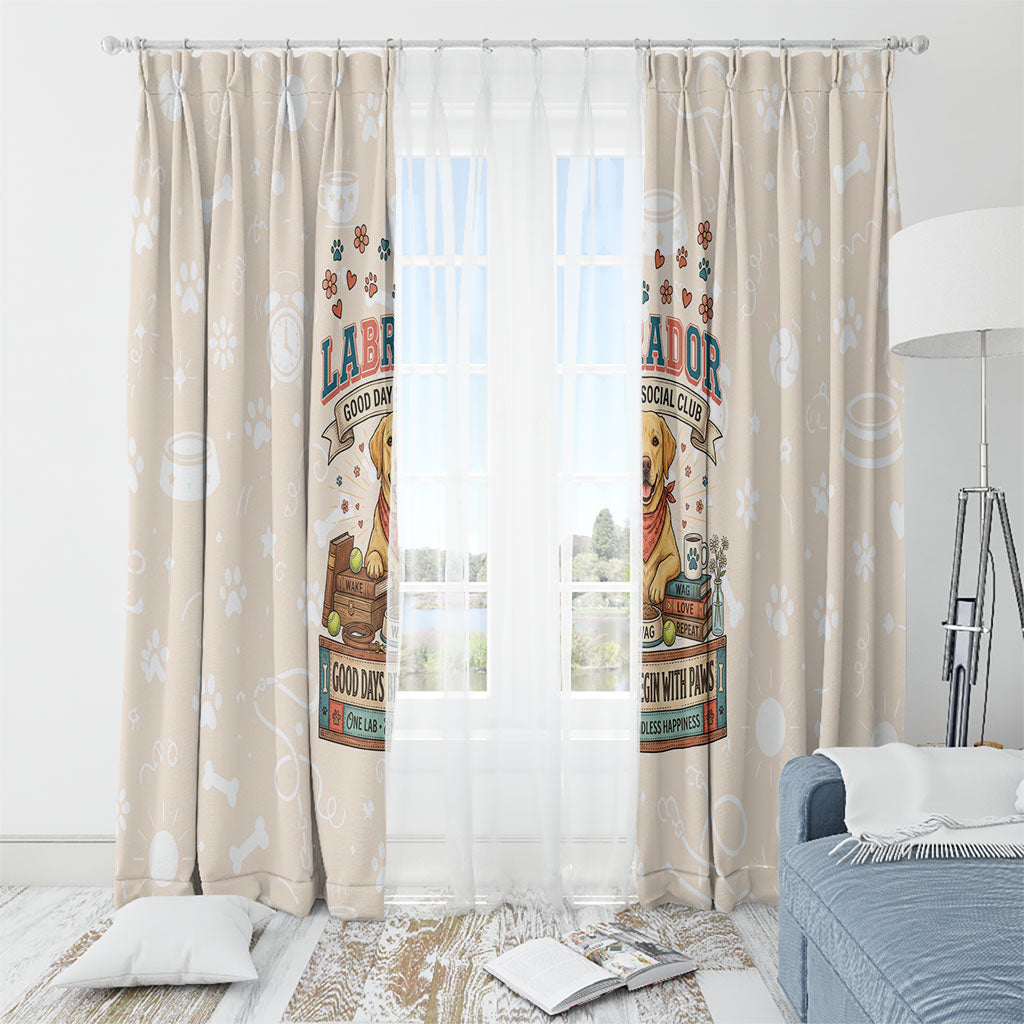 Labrador Good Days Start With A Lab Window Curtain Retro Cute Yellow Lab Paws And Tennis Balls