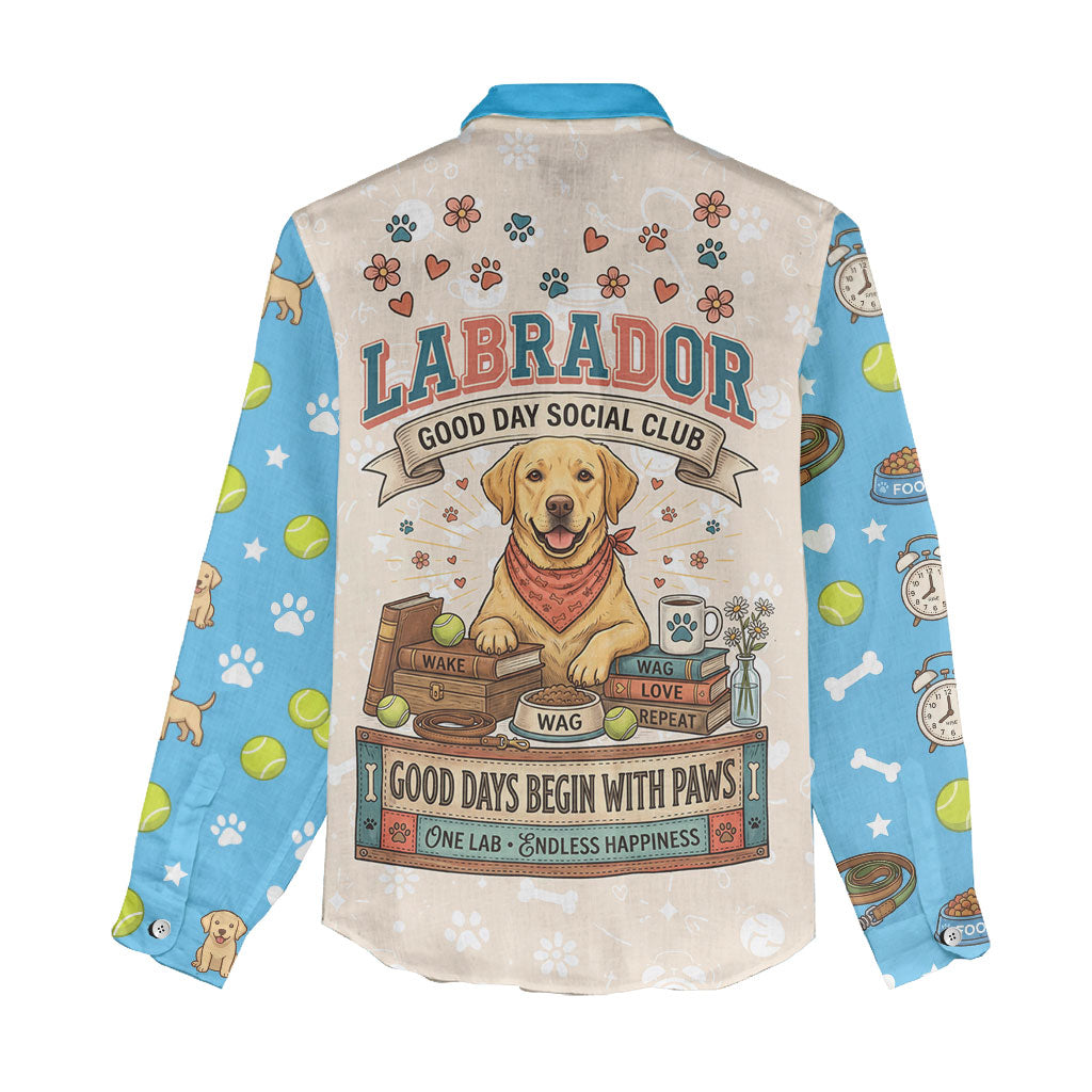 Labrador Good Days Start With A Lab Women Casual Shirt Retro Cute Yellow Lab Paws And Tennis Balls