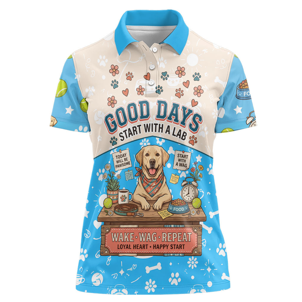 Labrador Good Days Start With A Lab Women Polo Shirt Retro Cute Yellow Lab Paws And Tennis Balls