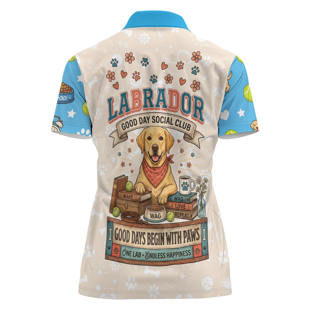 Labrador Good Days Start With A Lab Women Polo Shirt Retro Cute Yellow Lab Paws And Tennis Balls