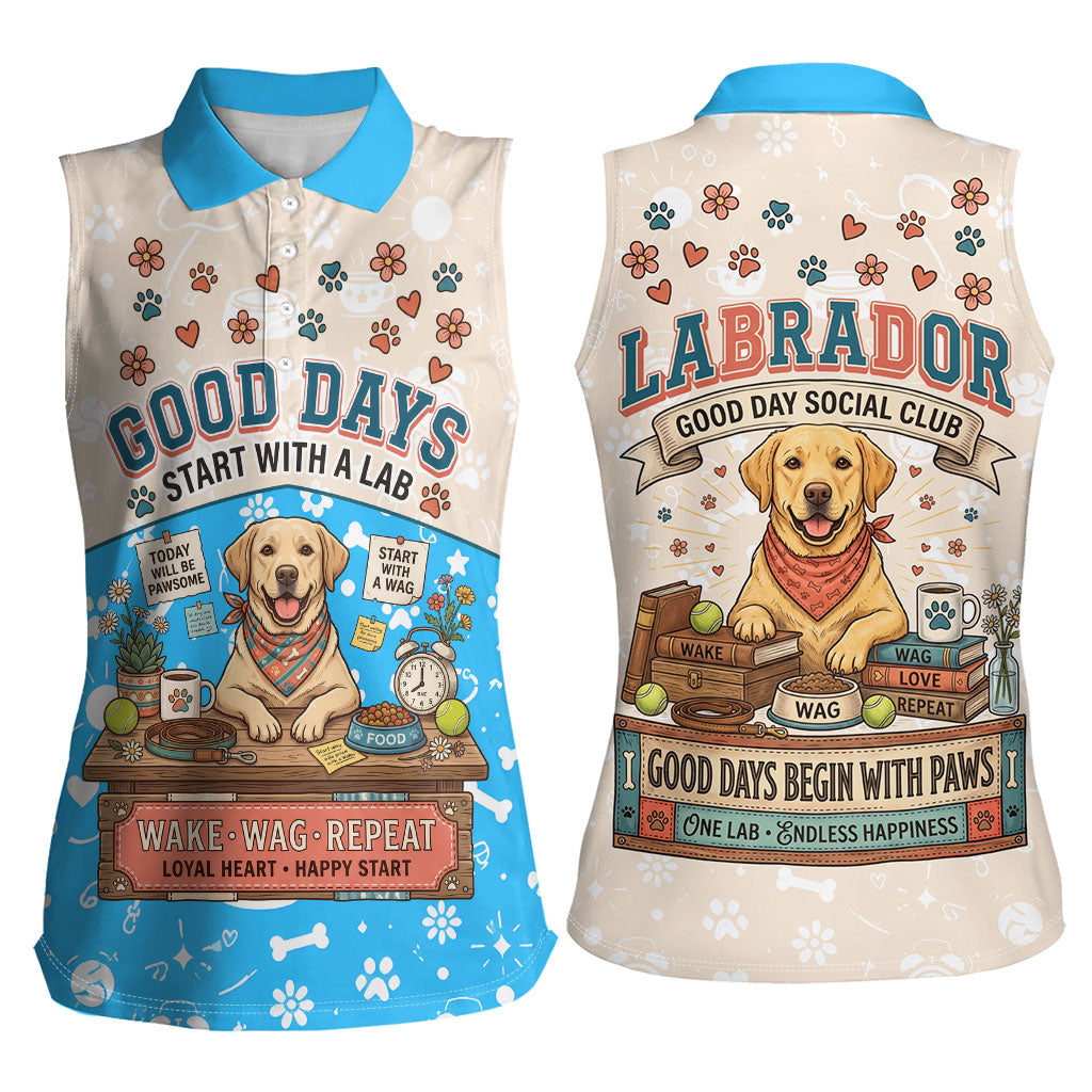 Labrador Good Days Start With A Lab Women Sleeveless Polo Shirt Retro Cute Yellow Lab Paws And Tennis Balls