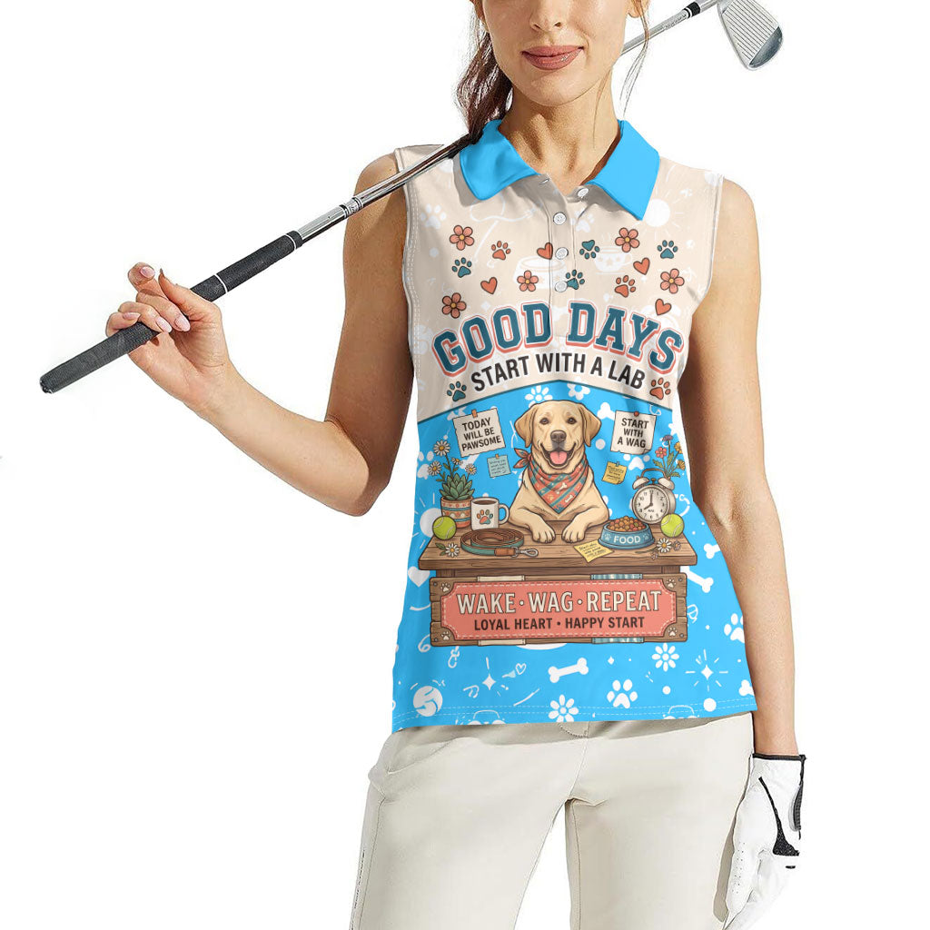 Labrador Good Days Start With A Lab Women Sleeveless Polo Shirt Retro Cute Yellow Lab Paws And Tennis Balls