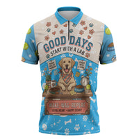 Labrador Good Days Start With A Lab Zipper Polo Shirt Retro Cute Yellow Lab Paws And Tennis Balls
