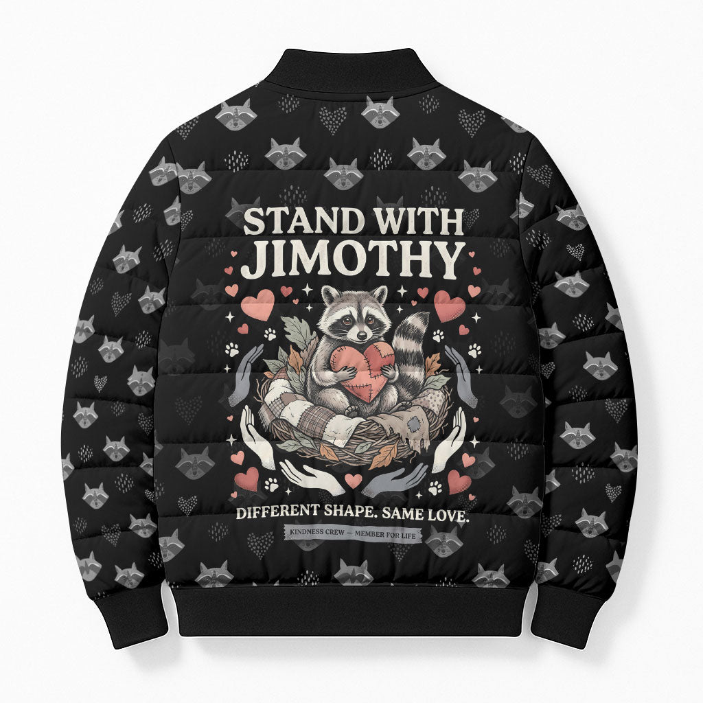 Jimothy The Raccoon Bomber Puffer Jacket Vintage Raccoon Small Frame Big Heart