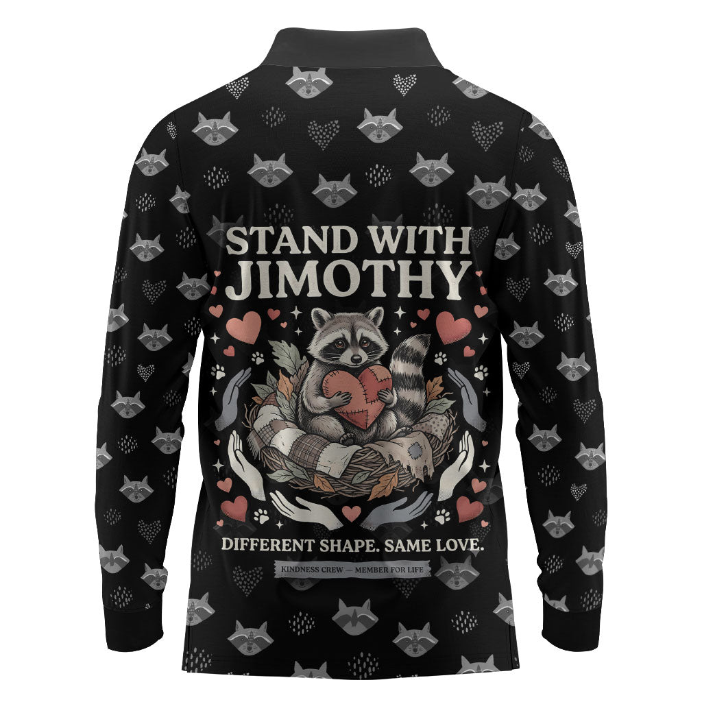 Jimothy The Raccoon Long Sleeve Polo Shirt Vintage Raccoon Small Frame Big Heart