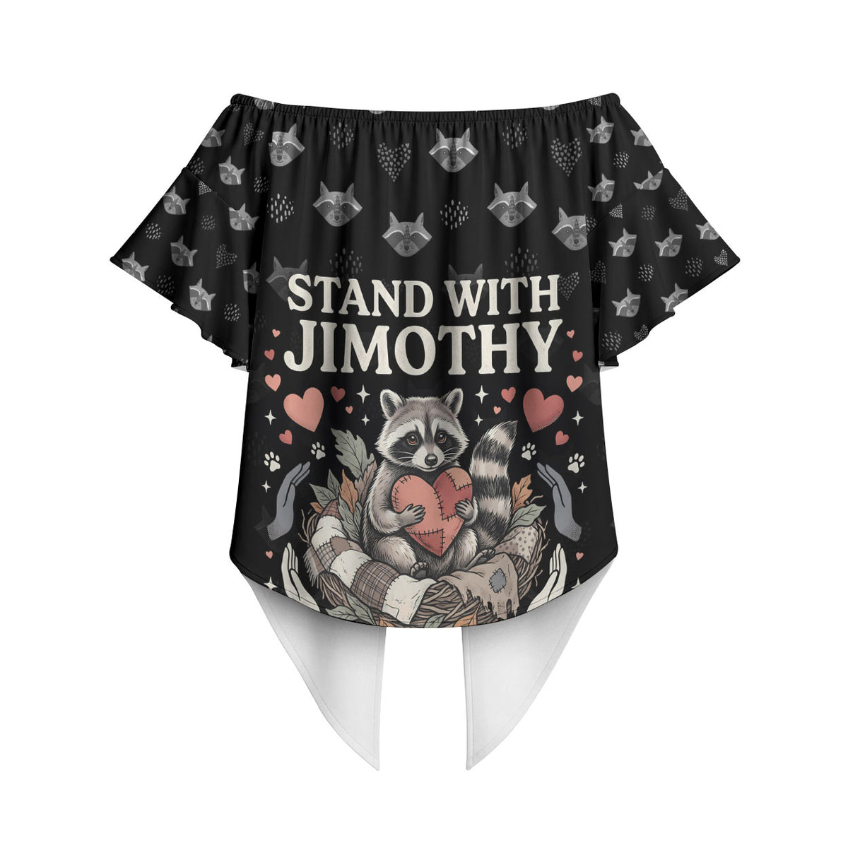 Jimothy The Raccoon Off Shoulder Wrap Waist Top Vintage Raccoon Small Frame Big Heart