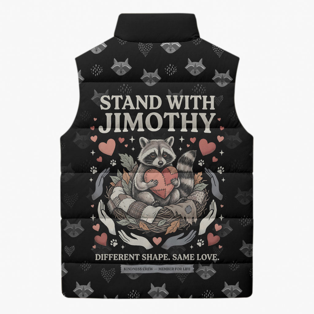 Jimothy The Raccoon Sleeveless Puffer Jacket Vintage Raccoon Small Frame Big Heart