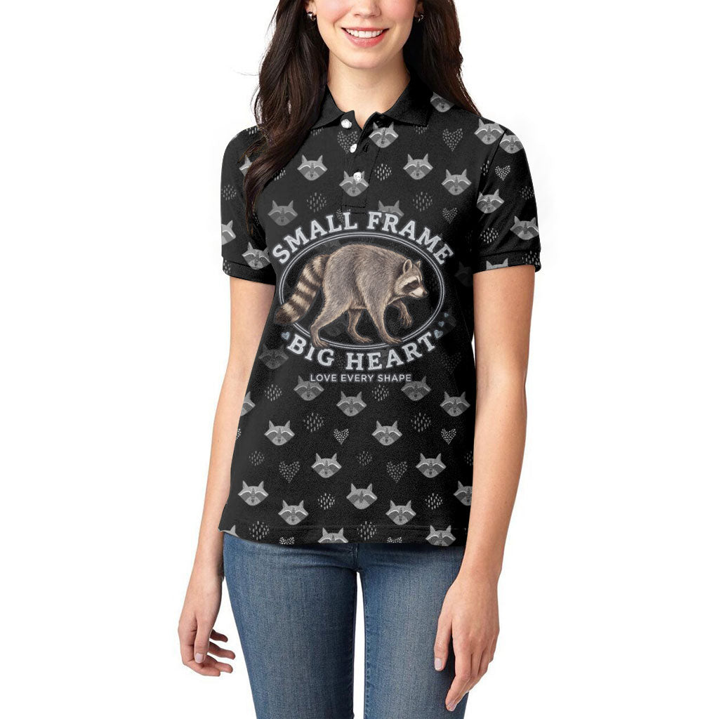 Jimothy The Raccoon Women Polo Shirt Vintage Raccoon Small Frame Big Heart