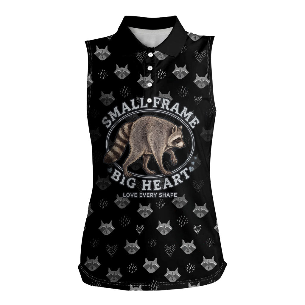 Jimothy The Raccoon Women Sleeveless Polo Shirt Vintage Raccoon Small Frame Big Heart