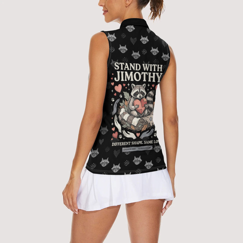 Jimothy The Raccoon Women Sleeveless Polo Shirt Vintage Raccoon Small Frame Big Heart