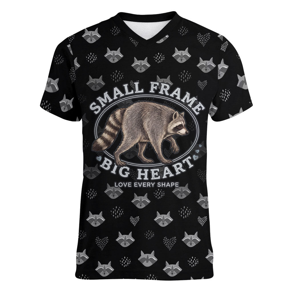 Jimothy The Raccoon Women V-Neck T-Shirt Vintage Raccoon Small Frame Big Heart