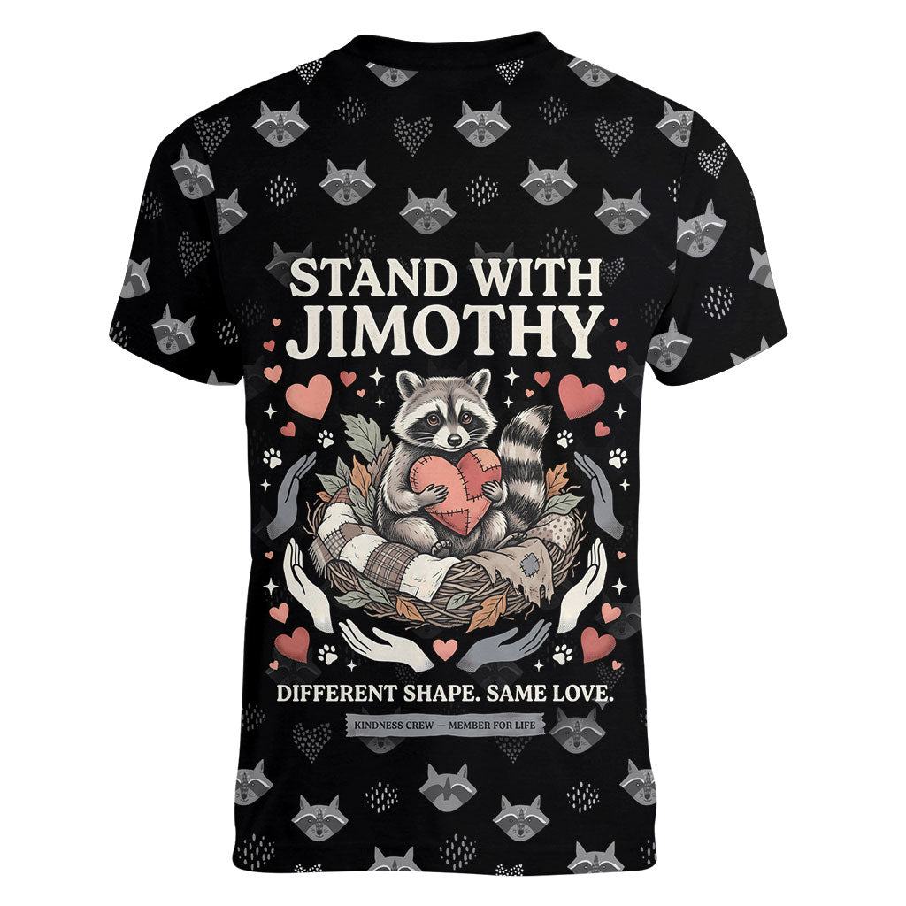 Jimothy The Raccoon Women V-Neck T-Shirt Vintage Raccoon Small Frame Big Heart