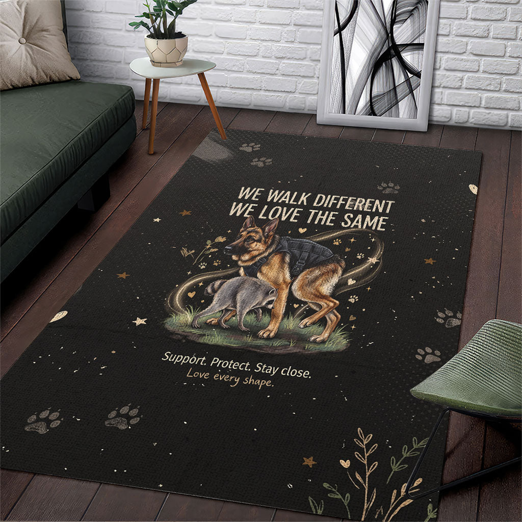 Jimothy And Quasimodo Area Rug Vintage German Shepherd And Raccoon - Born Rare Loved Deeply