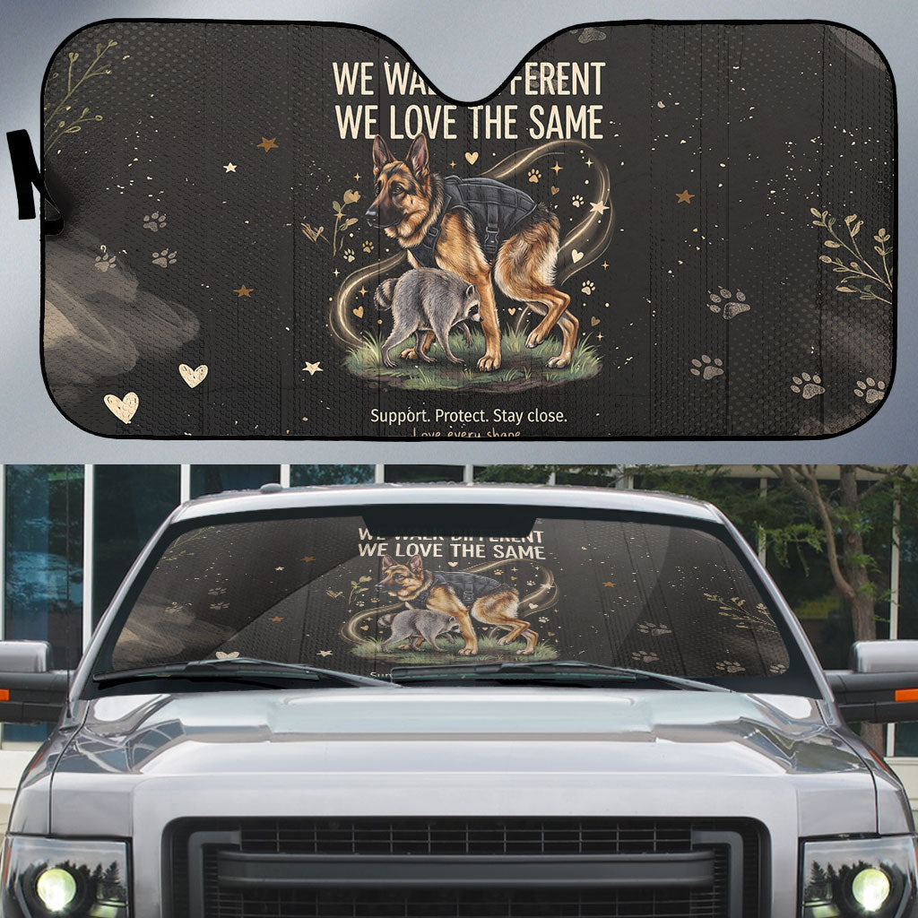 Jimothy And Quasimodo Auto Sun Shade Vintage German Shepherd And Raccoon - Born Rare Loved Deeply