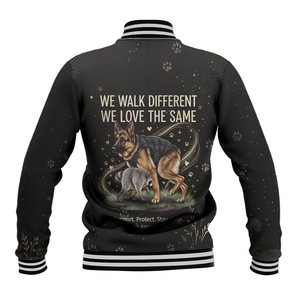 Jimothy And Quasimodo Baseball Jacket Vintage German Shepherd And Raccoon - Born Rare Loved Deeply