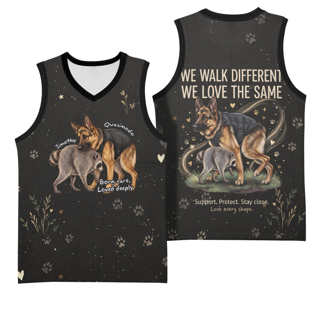Jimothy And Quasimodo Basketball Jersey Vintage German Shepherd And Raccoon - Born Rare Loved Deeply