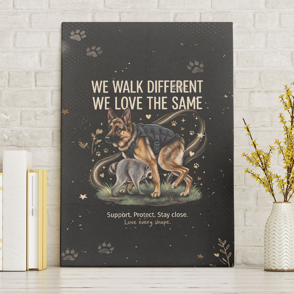 Jimothy And Quasimodo Canvas Wall Art Vintage German Shepherd And Raccoon - Born Rare Loved Deeply