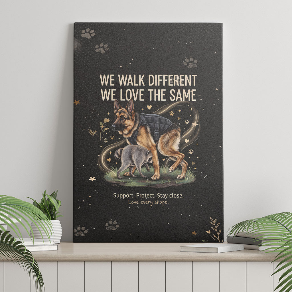 Jimothy And Quasimodo Canvas Wall Art Vintage German Shepherd And Raccoon - Born Rare Loved Deeply