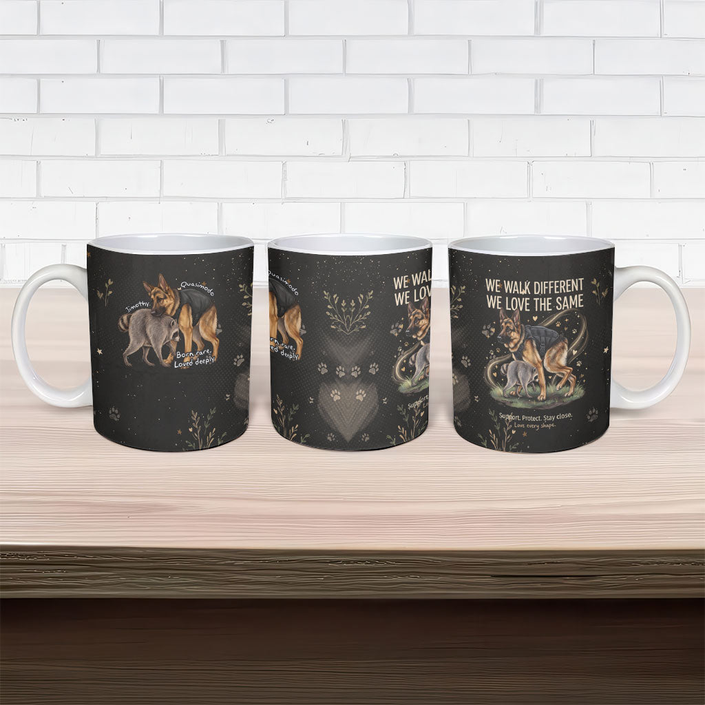 Jimothy And Quasimodo Ceramic Mug Vintage German Shepherd And Raccoon - Born Rare Loved Deeply