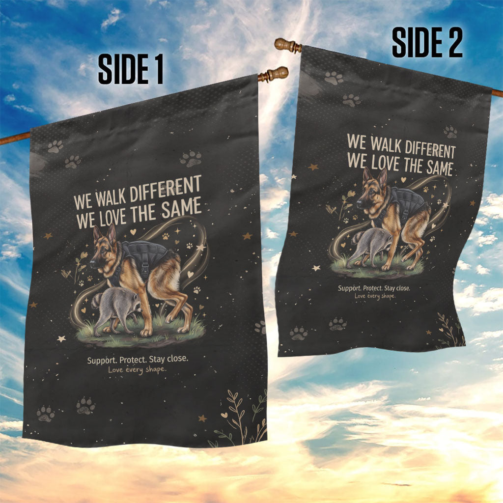 Jimothy And Quasimodo Garden Flag Vintage German Shepherd And Raccoon - Born Rare Loved Deeply