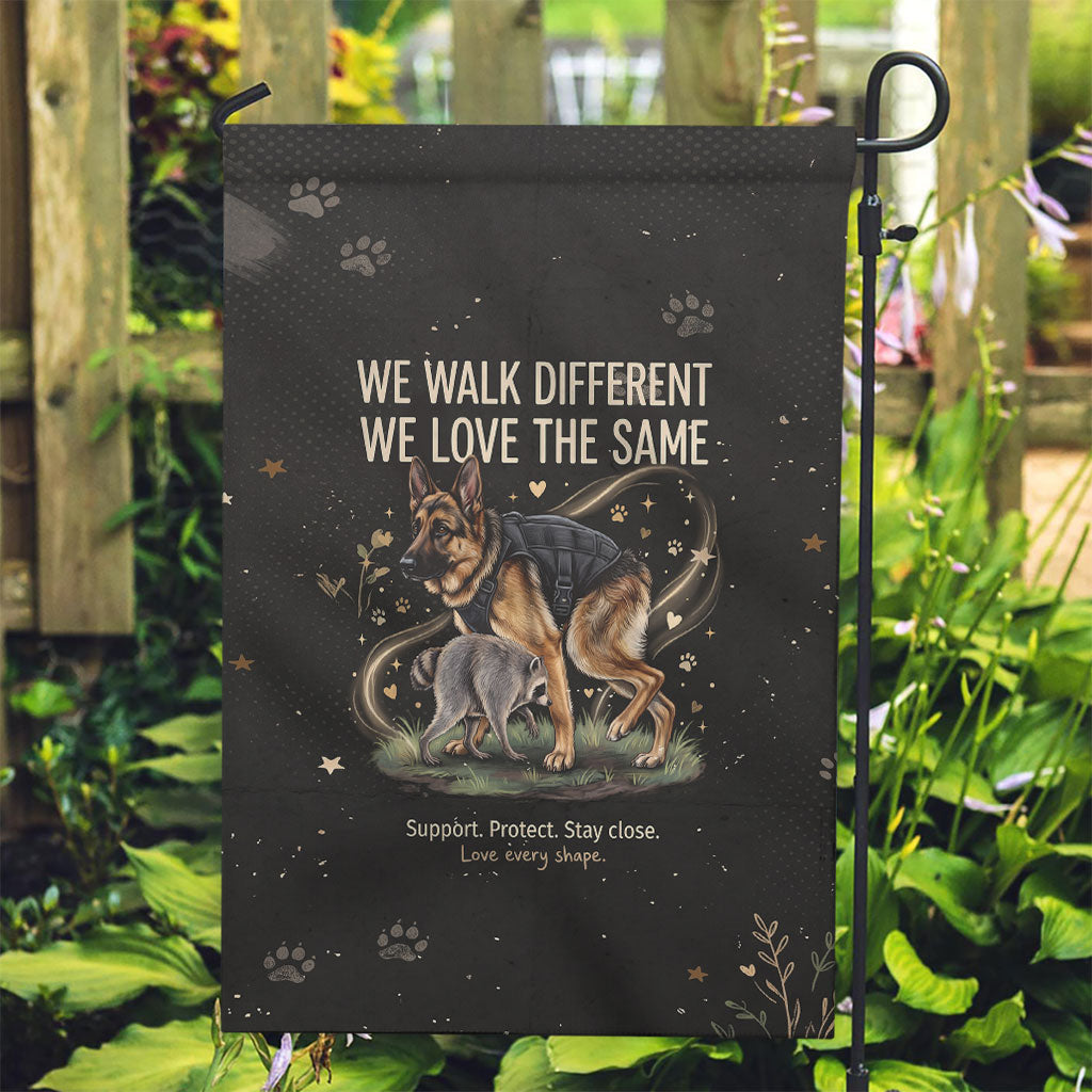 Jimothy And Quasimodo Garden Flag Vintage German Shepherd And Raccoon - Born Rare Loved Deeply