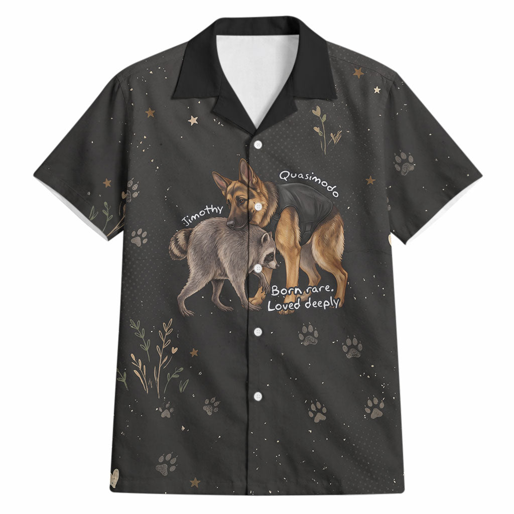 Jimothy And Quasimodo Hawaiian Shirt Vintage German Shepherd And Raccoon - Born Rare Loved Deeply