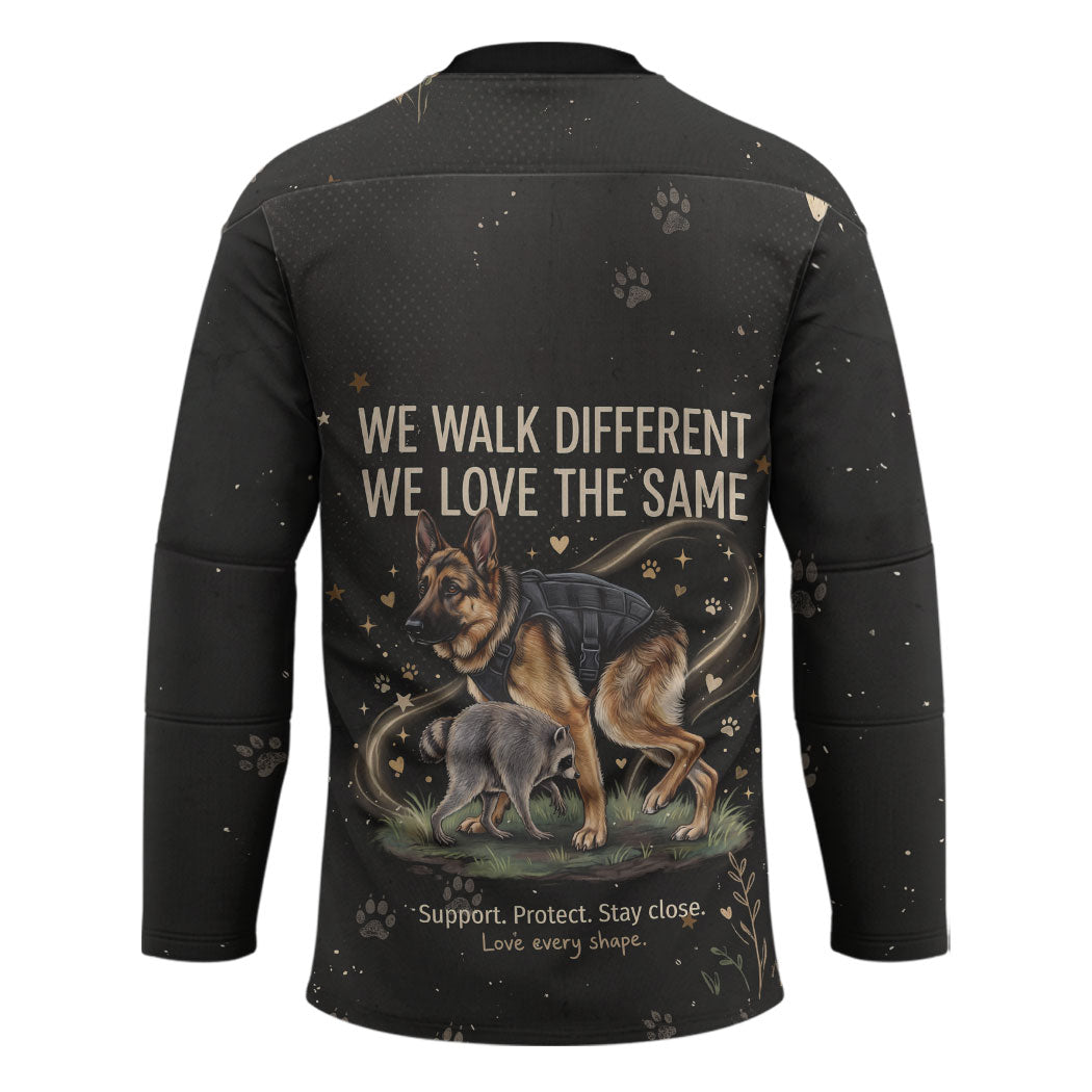 Jimothy And Quasimodo Hockey Jersey Vintage German Shepherd And Raccoon - Born Rare Loved Deeply