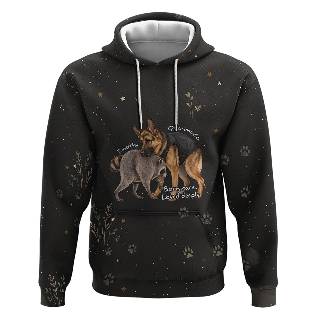 Jimothy And Quasimodo Hoodie Vintage German Shepherd And Raccoon - Born Rare Loved Deeply