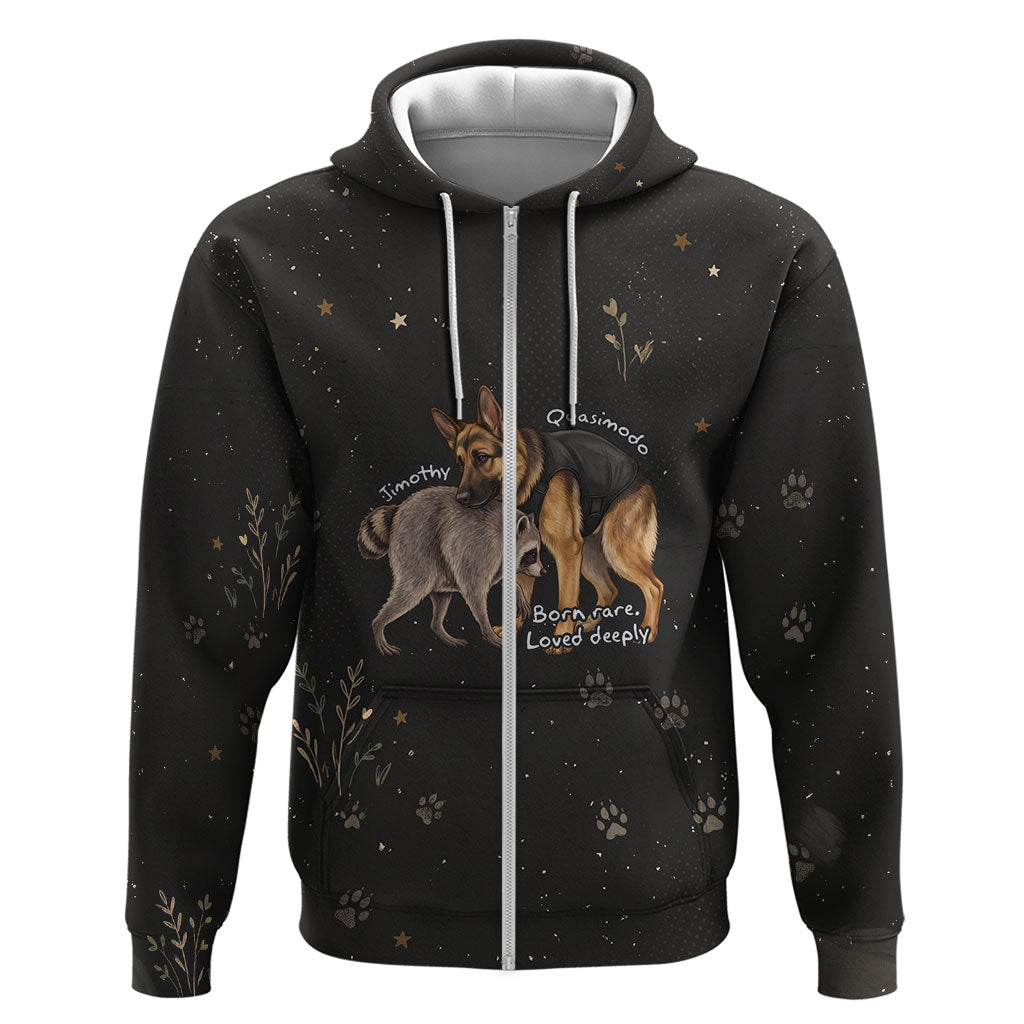 Jimothy And Quasimodo Hoodie Vintage German Shepherd And Raccoon - Born Rare Loved Deeply
