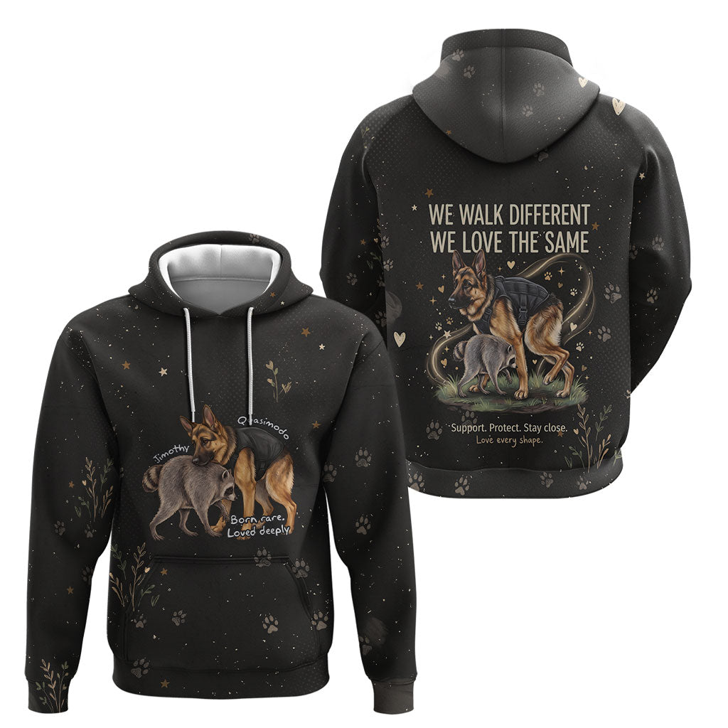 Jimothy And Quasimodo Hoodie Vintage German Shepherd And Raccoon - Born Rare Loved Deeply