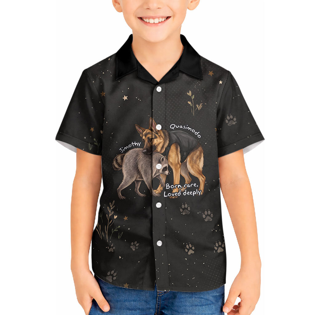 Jimothy And Quasimodo Kid Hawaiian Shirt Vintage German Shepherd And Raccoon - Born Rare Loved Deeply