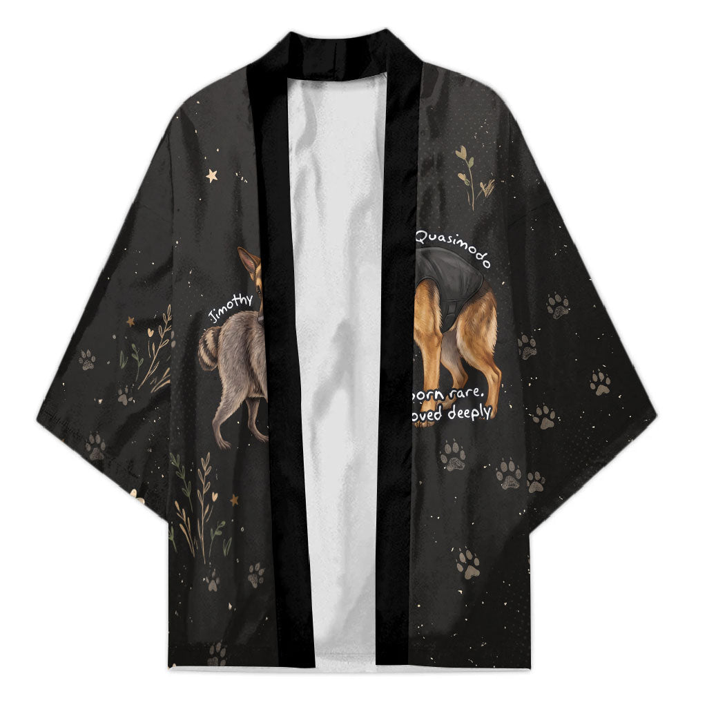 Jimothy And Quasimodo Kimono Vintage German Shepherd And Raccoon - Born Rare Loved Deeply