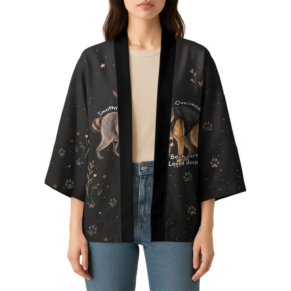 Jimothy And Quasimodo Kimono Vintage German Shepherd And Raccoon - Born Rare Loved Deeply