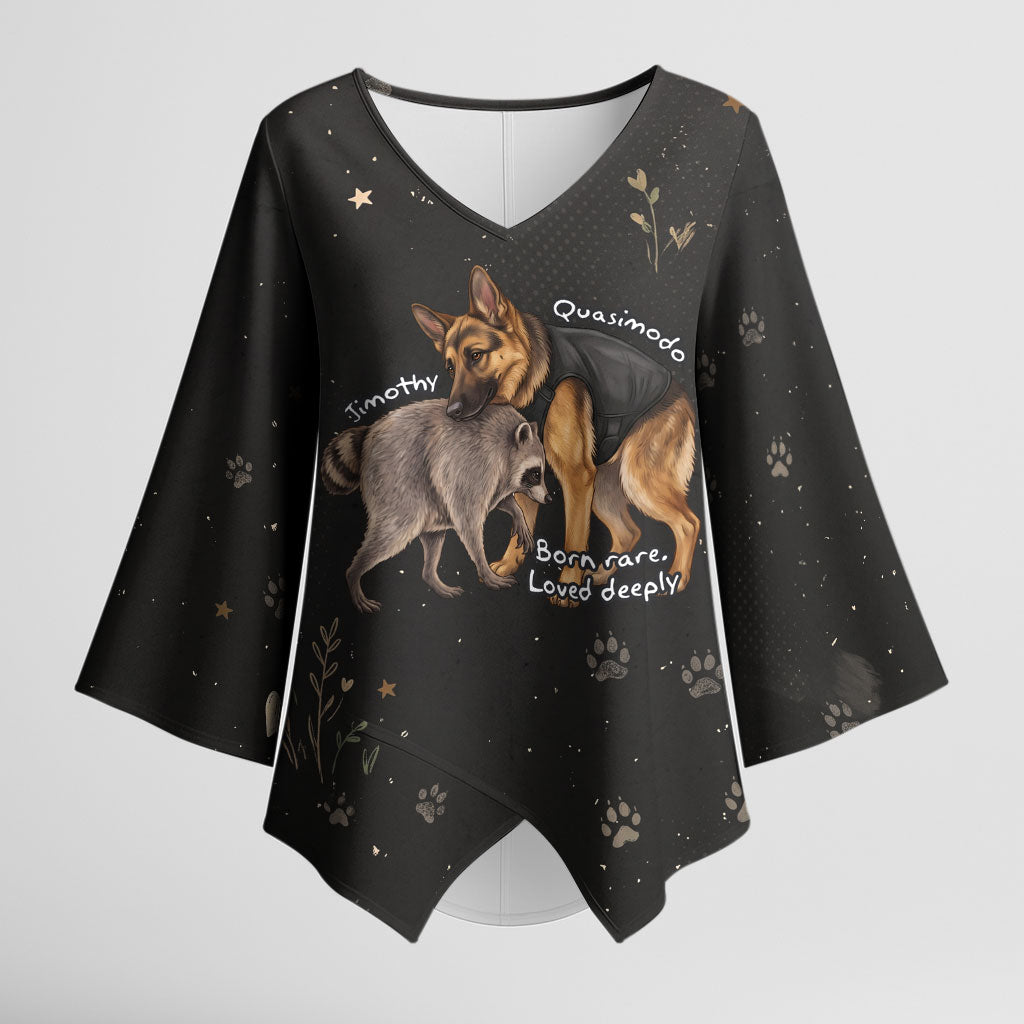 Jimothy And Quasimodo Kimono Sleeve Blouse Vintage German Shepherd And Raccoon - Born Rare Loved Deeply