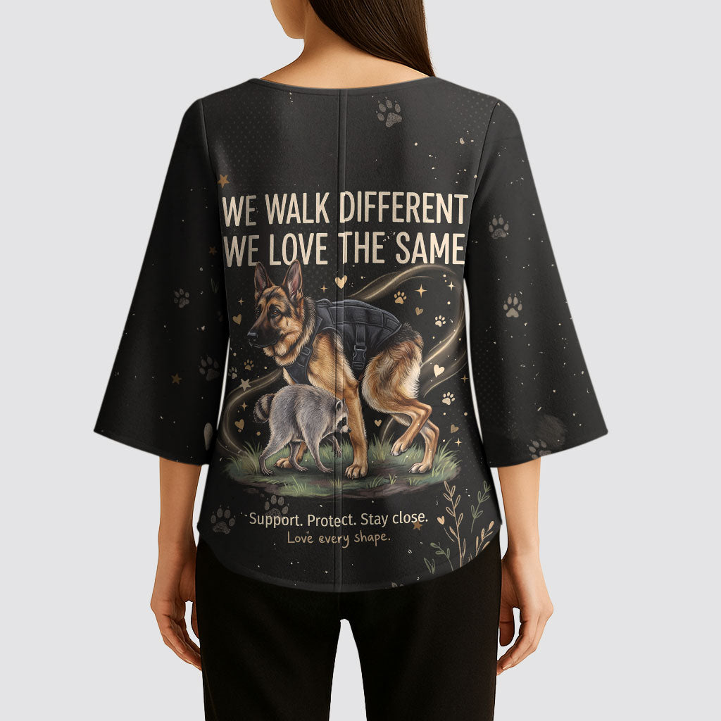 Jimothy And Quasimodo Kimono Sleeve Blouse Vintage German Shepherd And Raccoon - Born Rare Loved Deeply
