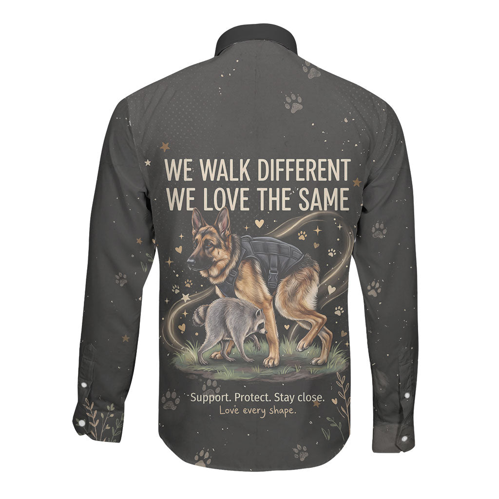 Jimothy And Quasimodo Long Sleeve Button Shirt Vintage German Shepherd And Raccoon - Born Rare Loved Deeply