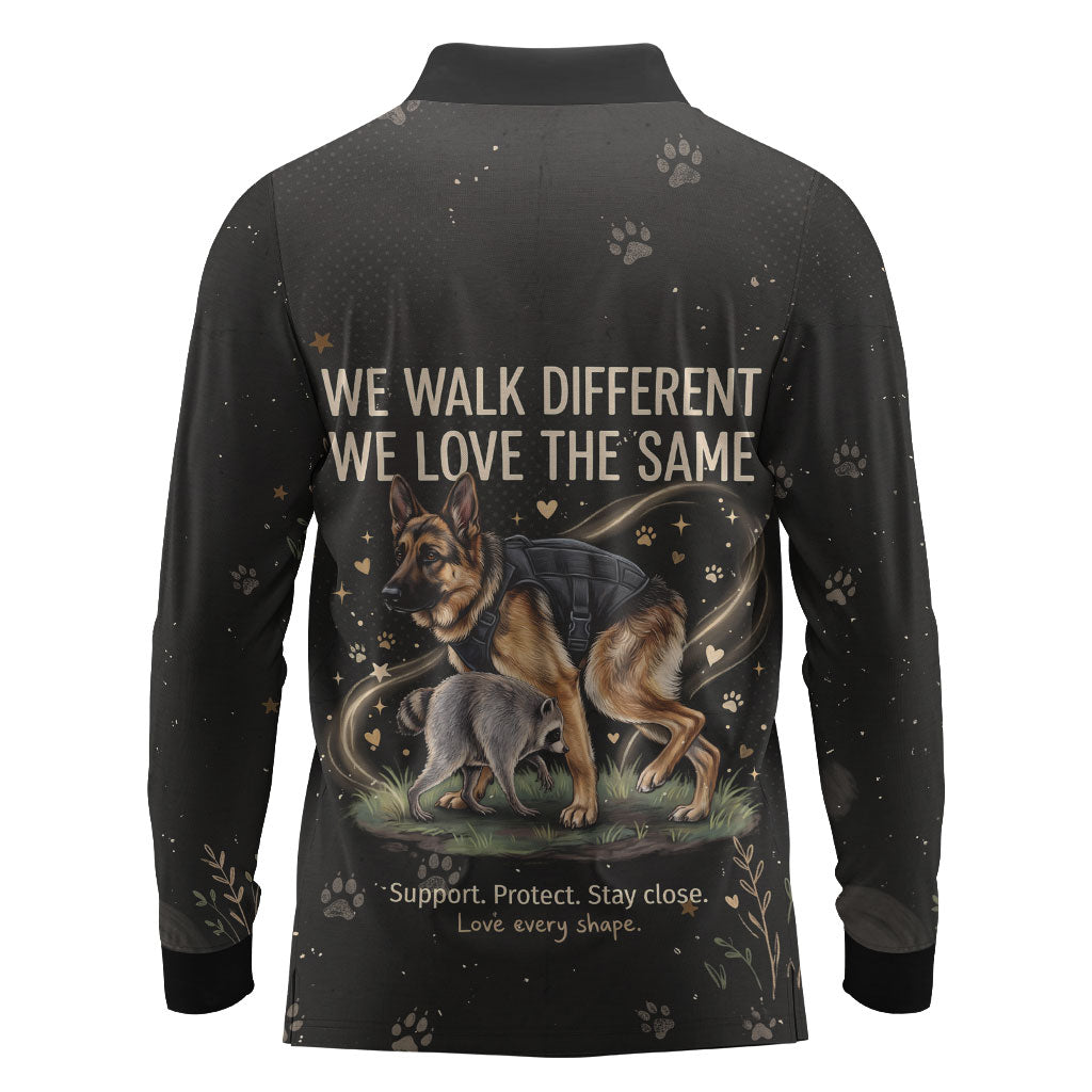 Jimothy And Quasimodo Long Sleeve Polo Shirt Vintage German Shepherd And Raccoon - Born Rare Loved Deeply